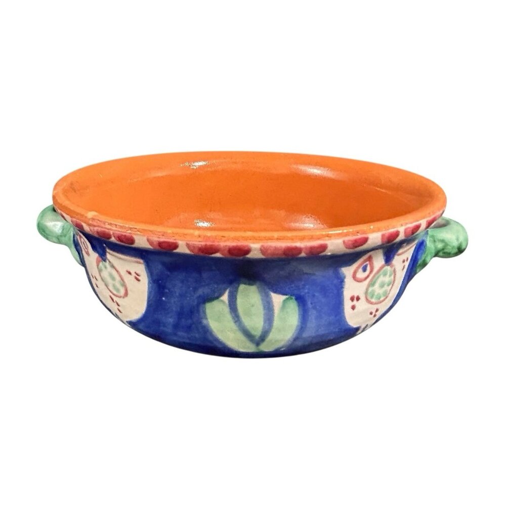 Solimene Vietri Clay Cooking Pan 7” Double Handle Hand Painted Made Italy BIRD